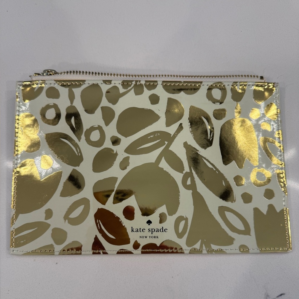 Kate Spade Metallic Gold and Cream Makeup Pouch